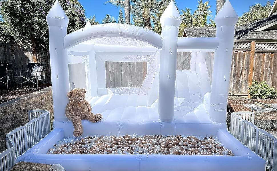 15' x 13' Oxford White Bounce House with Ball Pit & Slide & Air Blower