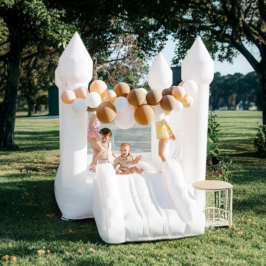 6' x 9' Oxford White Bounce House with Slide and Air Blower for Kids&Toddler