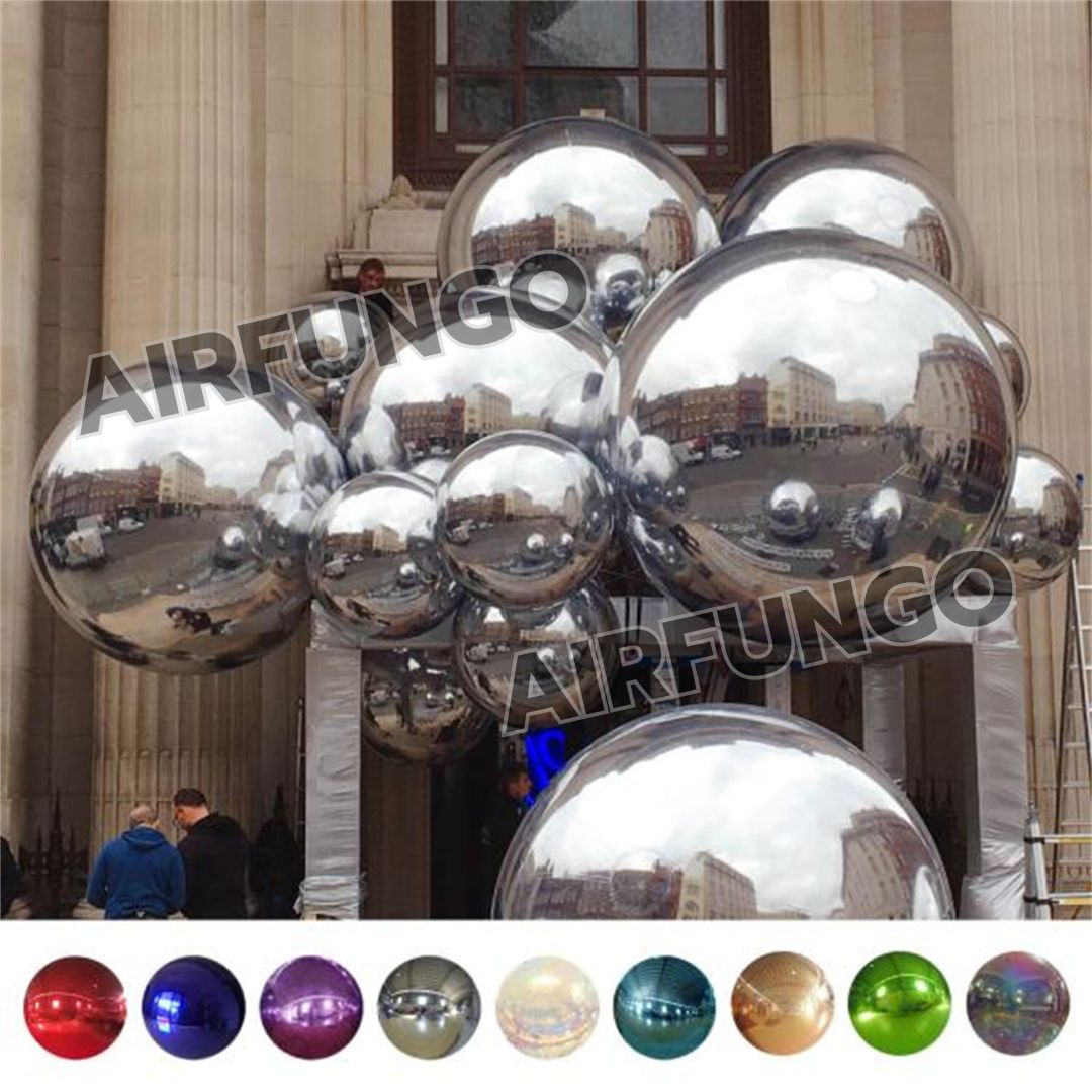 14piece/SET With Air Pump Inflatable Mirror Balls Inflatable Mirror Spheres for Party/Show/Commercial/Advertising/Shopping Mall Decoration(Blue-Green Color)