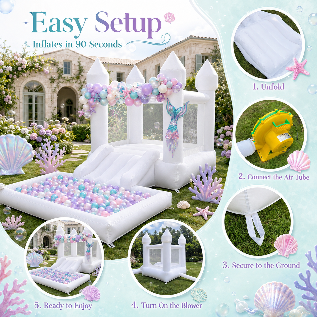Airfungo 12ft White Bounce House with Slide & Ball Pit | Party Castle