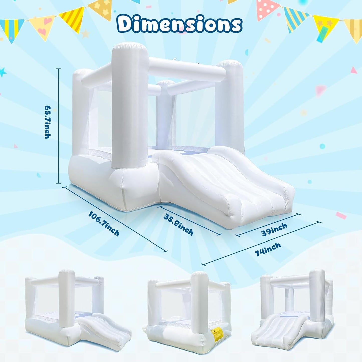 Mini White Bounce House Oxford With Slide For Kids/toddlers