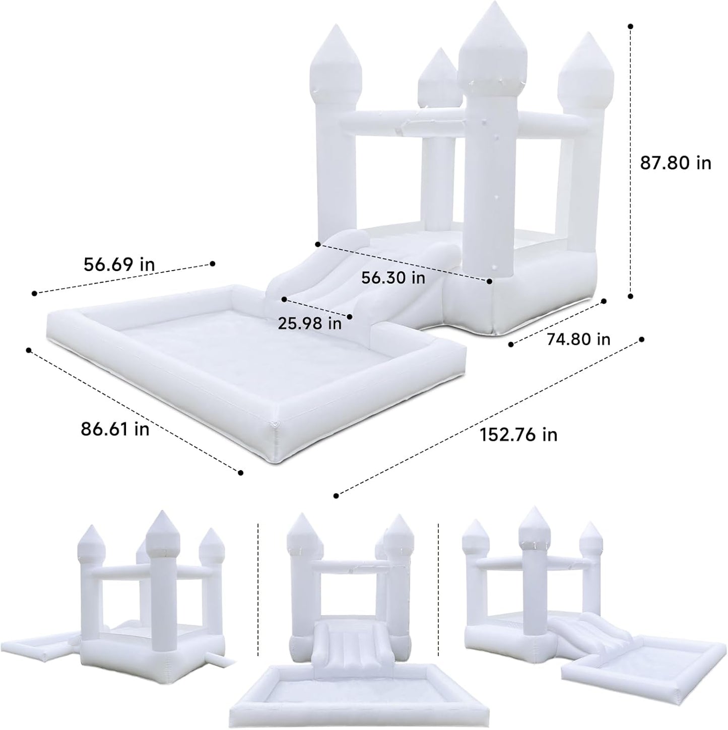 White Bounce House With Ball Pool & Blower For Kids Indoor And Outdoor Summer