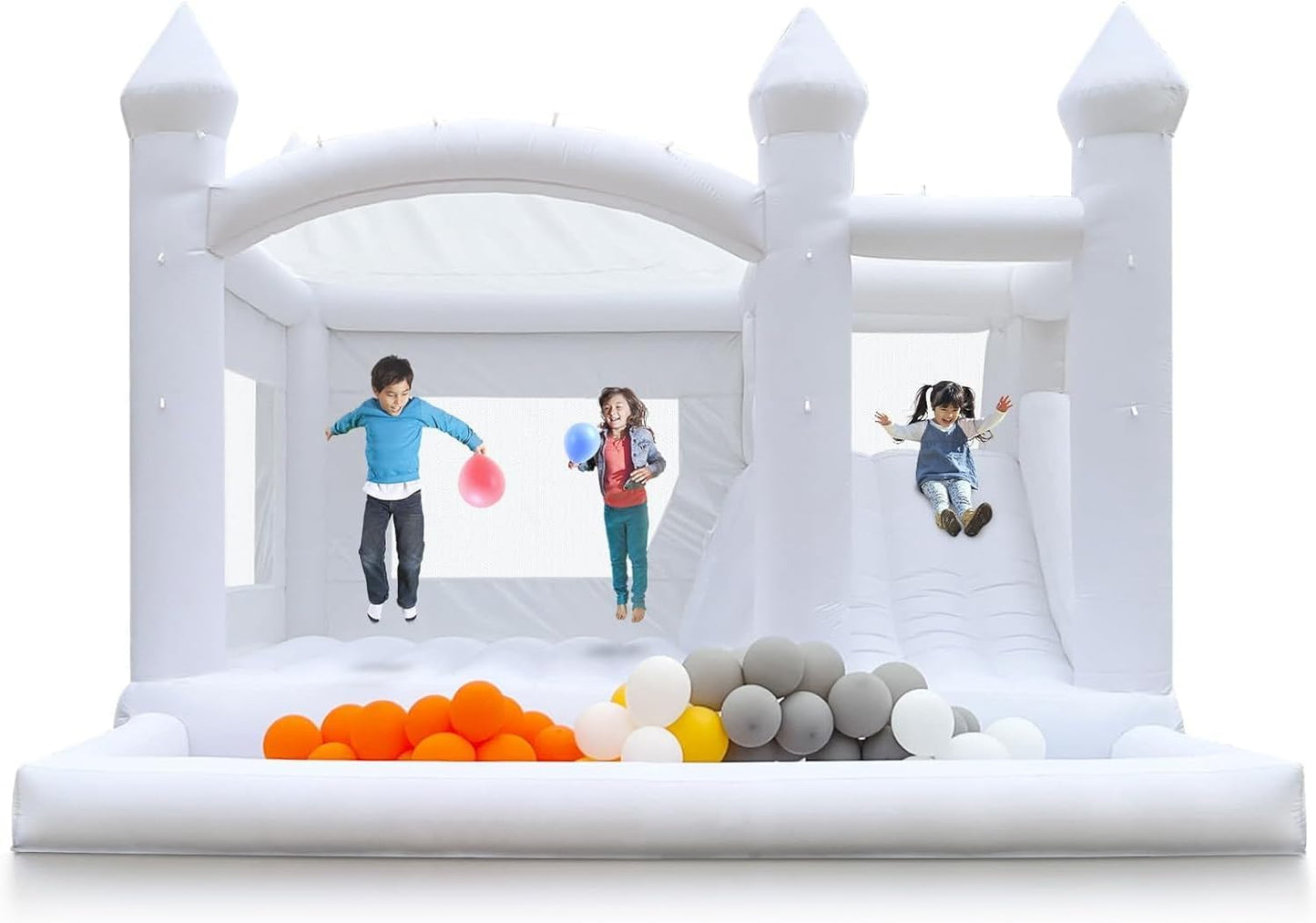 15' x 13' Oxford White Bounce House with Ball Pit & Slide & Air Blower