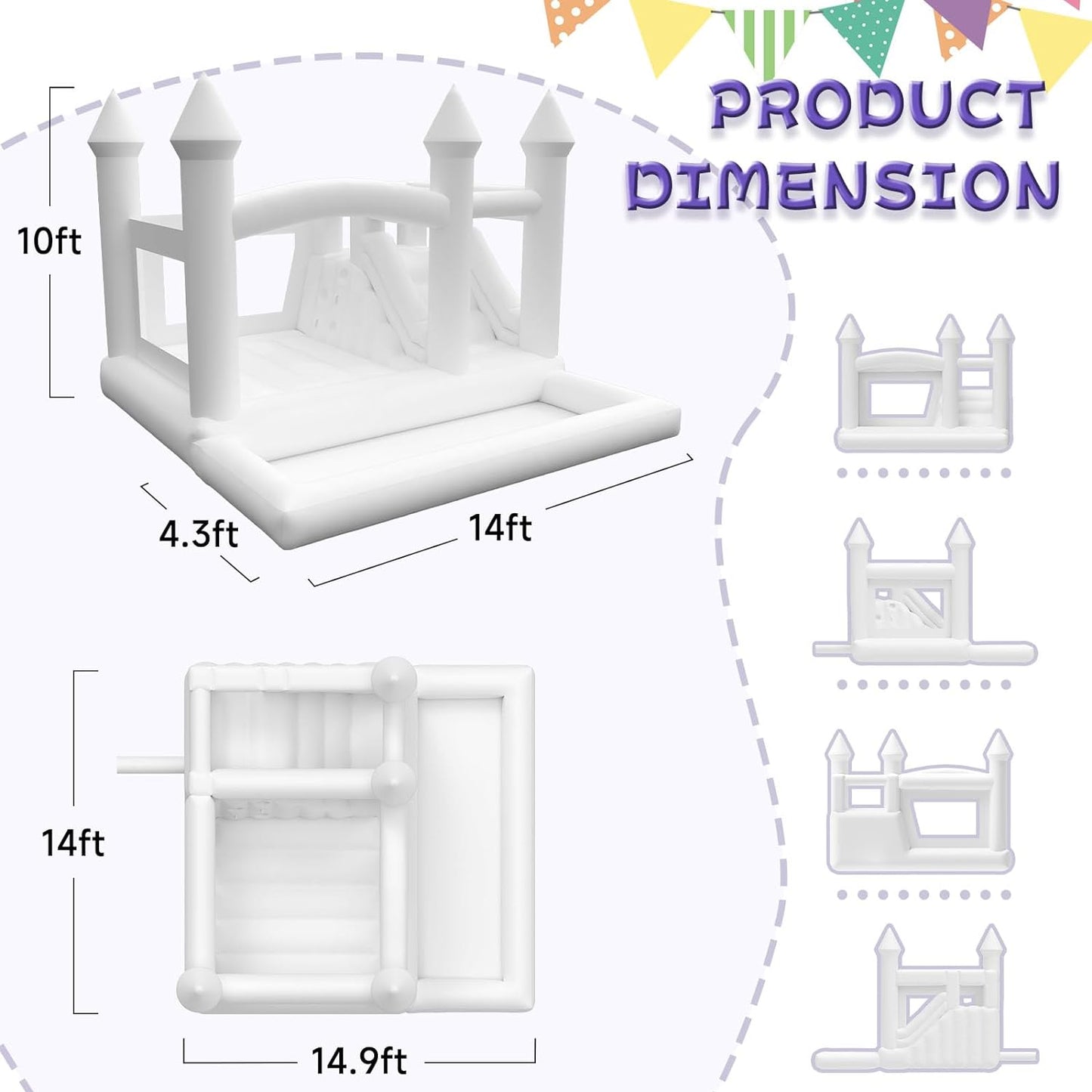 15' x 13' Oxford White Bounce House with Ball Pit & Slide & Air Blower