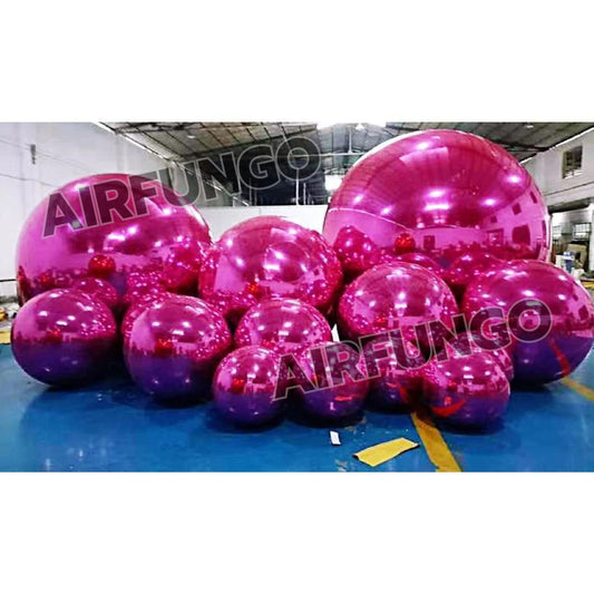 14pcs/kit With Air Pump Inflatable Mirror Balls Inflatable Mirror Spheres for Party/Show/Commercial/Advertising/Shopping Mall Decoration(Hot Pink Color)
