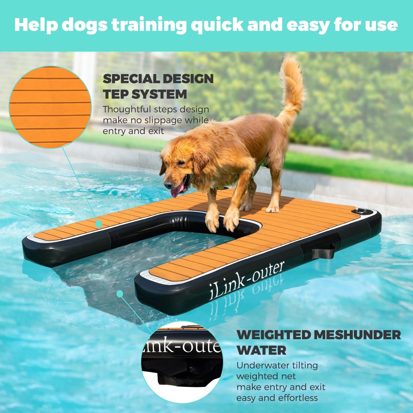 Inflatable Dog Floating Ramp, Non-Slip Pet Water Step Ladder with Anchor D-Rings & Ropes, Portable Stable Dog Pool Dock Access Ramp for Small Large Senior Dogs, Swimming Pool Lake Boat Outdoor Water Safety