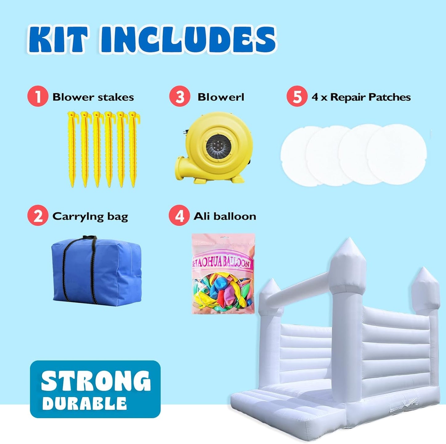 13' x 13' White Bounce House with Air Blower Oxford