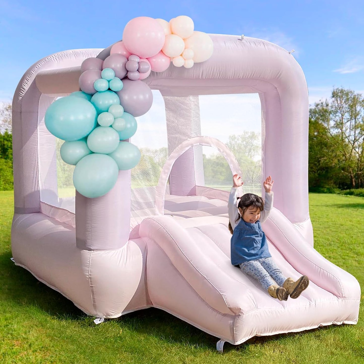 Pink Bounce House With Blower, Inflatable Bouncer Castle With Slide For Kids/toddler Indoor/outdoor Parties
