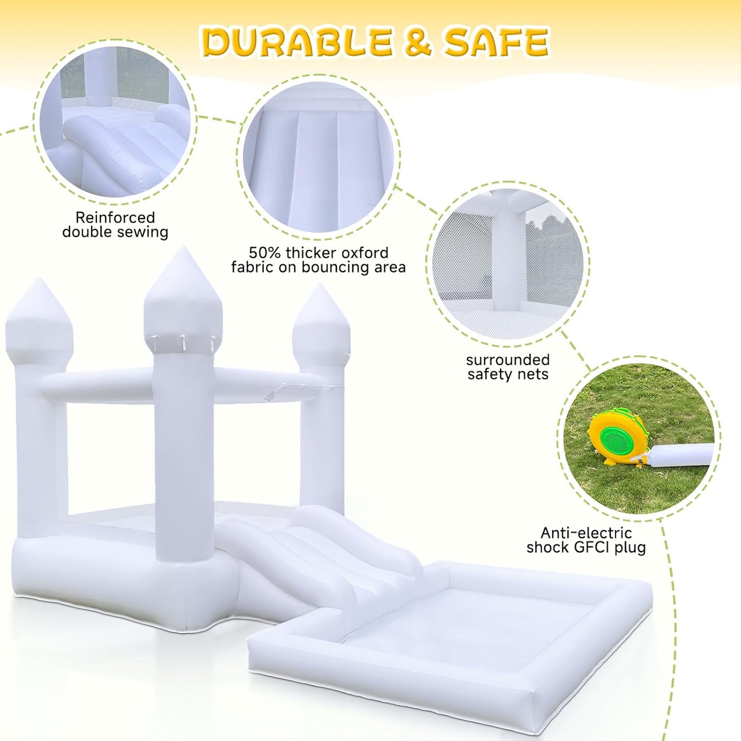 White Bounce House With Ball Pool & Blower For Kids Indoor And Outdoor Summer