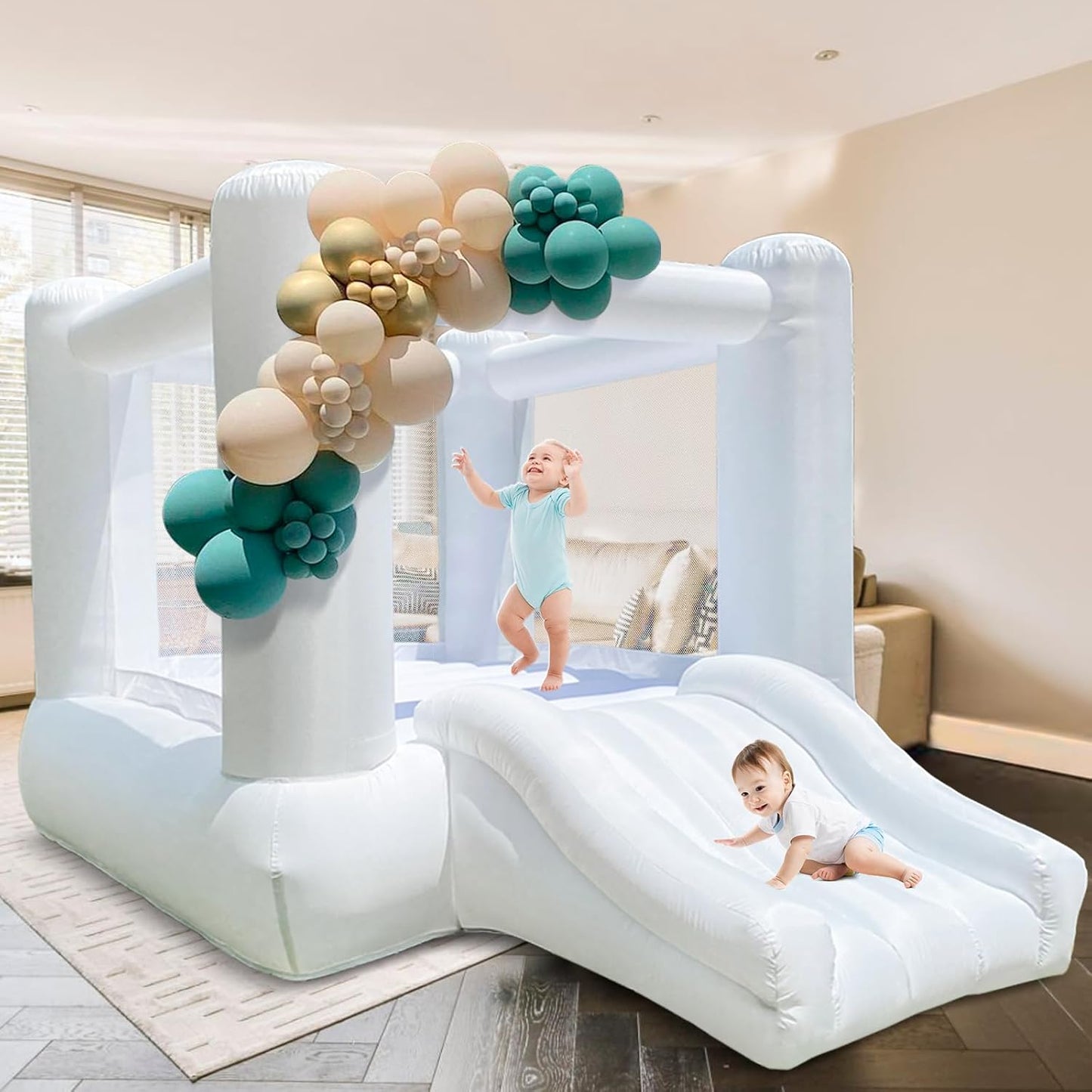Mini White Bounce House Oxford With Slide For Kids/toddlers