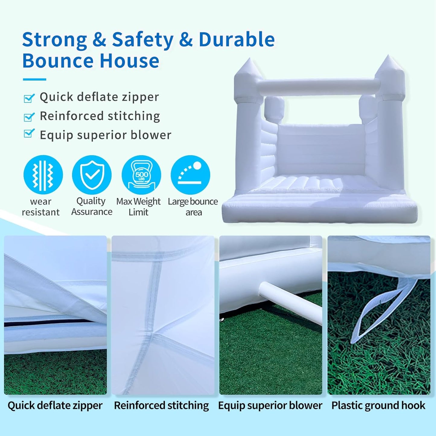 13' x 13' White Bounce House with Air Blower Oxford