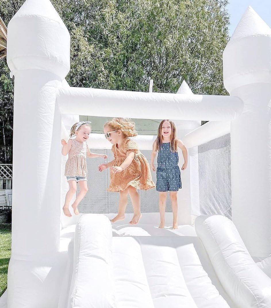 6' x 9' Oxford White Bounce House with Slide and Air Blower for Kids&Toddler