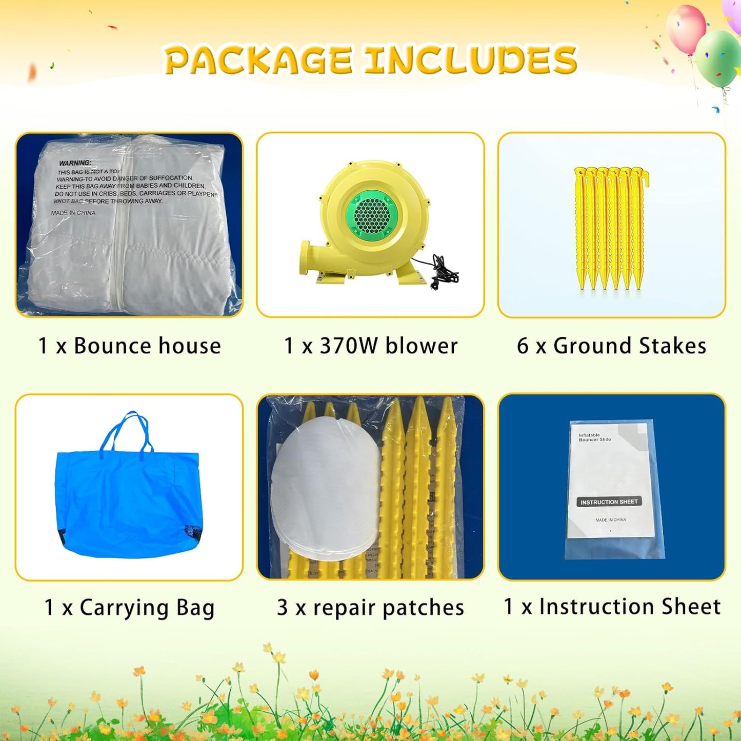 White Bounce House With Ball Pool & Blower For Kids Indoor And Outdoor Summer