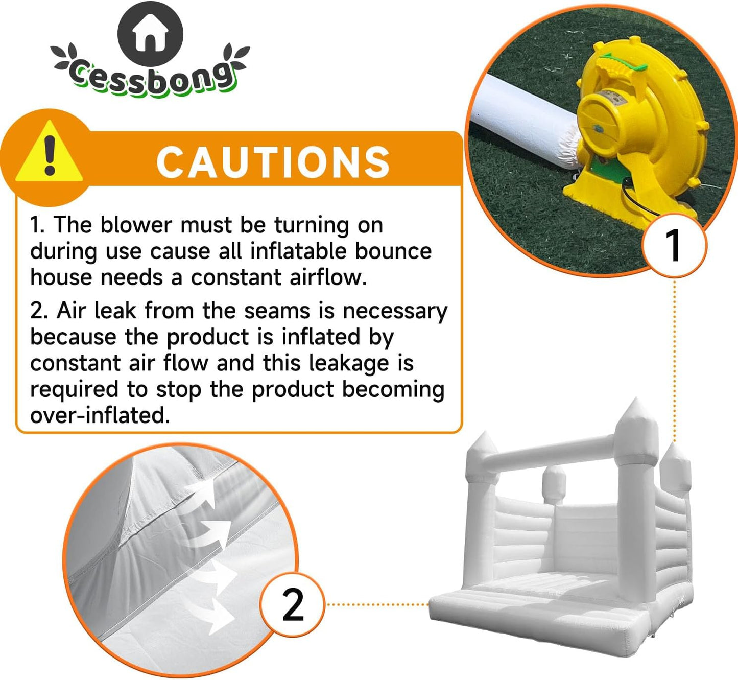 13' x 13' White Bounce House with Air Blower Oxford