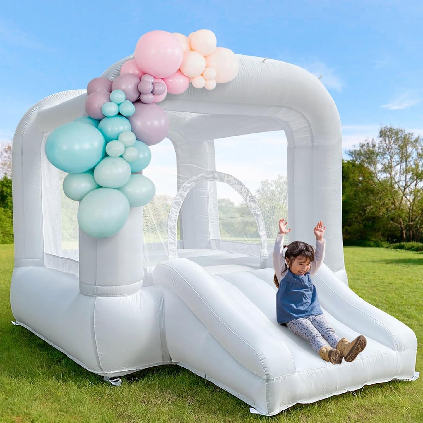 White Bounce House With Blower, Inflatable Bouncer Castle With Slide For Kids/toddler Indoor/outdoor Parties