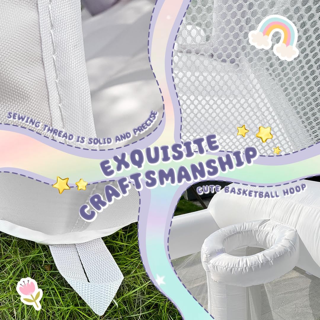 White Bounce House With Blower, Inflatable Bouncer Castle With Slide For Kids/toddler Indoor/outdoor Parties