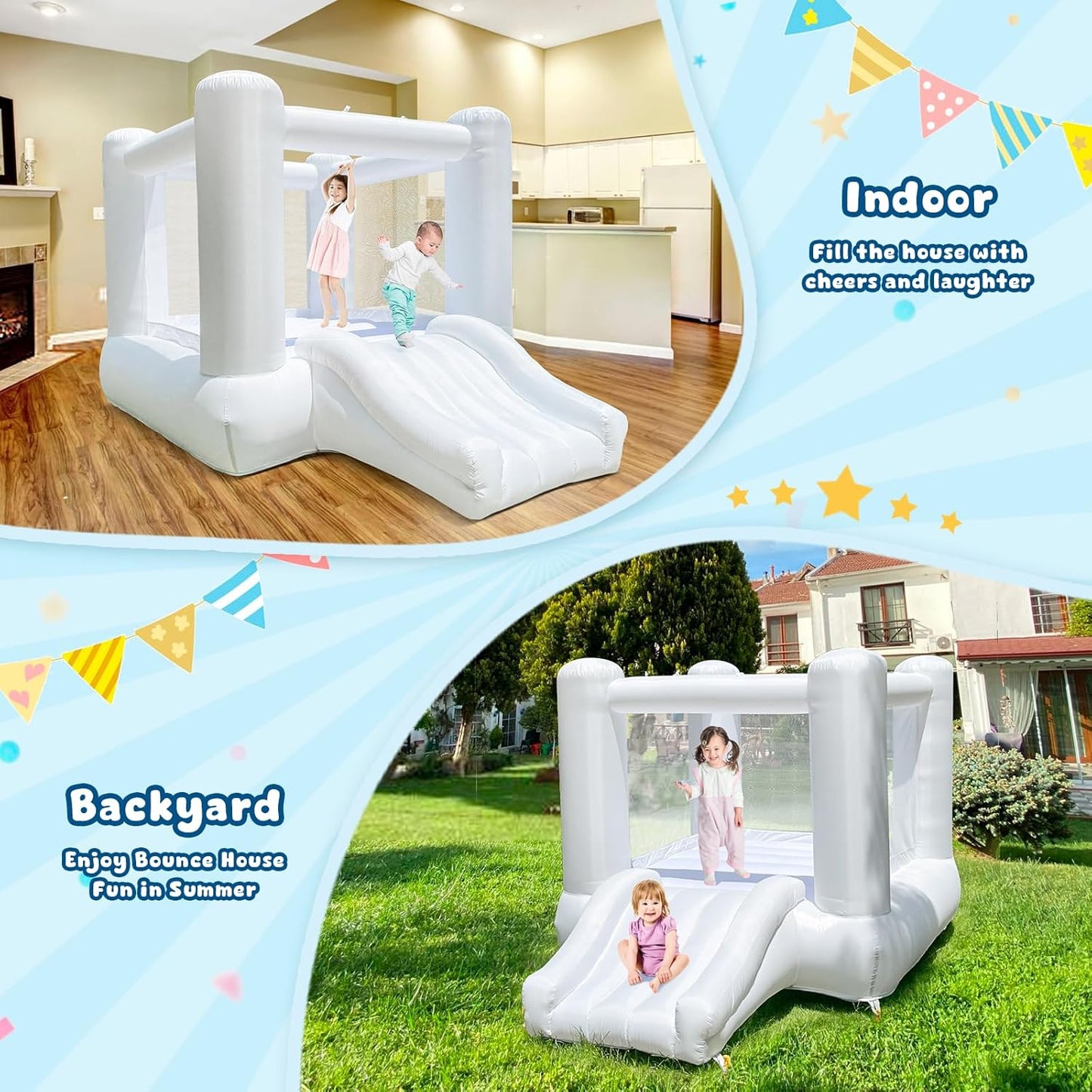 Mini White Bounce House Oxford With Slide For Kids/toddlers