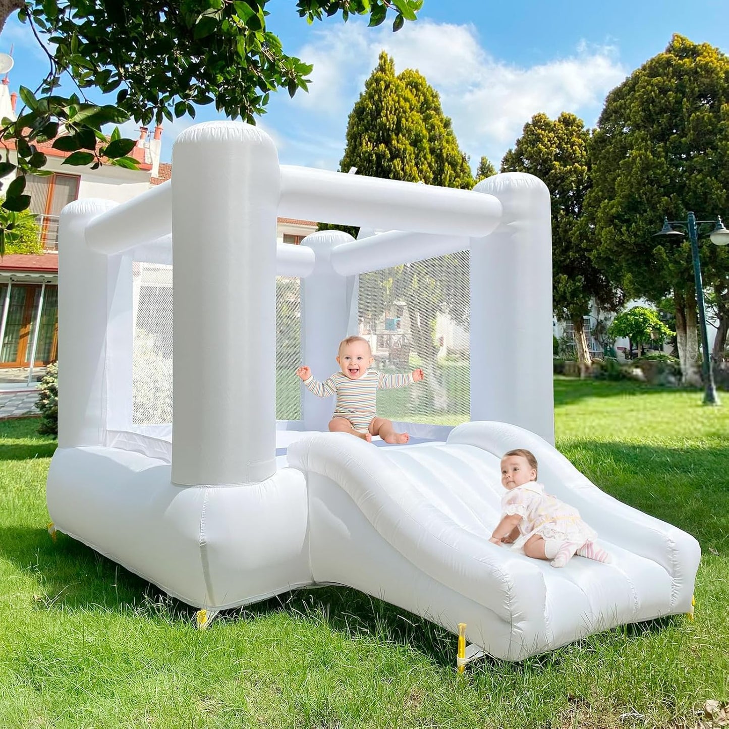 Mini White Bounce House Oxford With Slide For Kids/toddlers