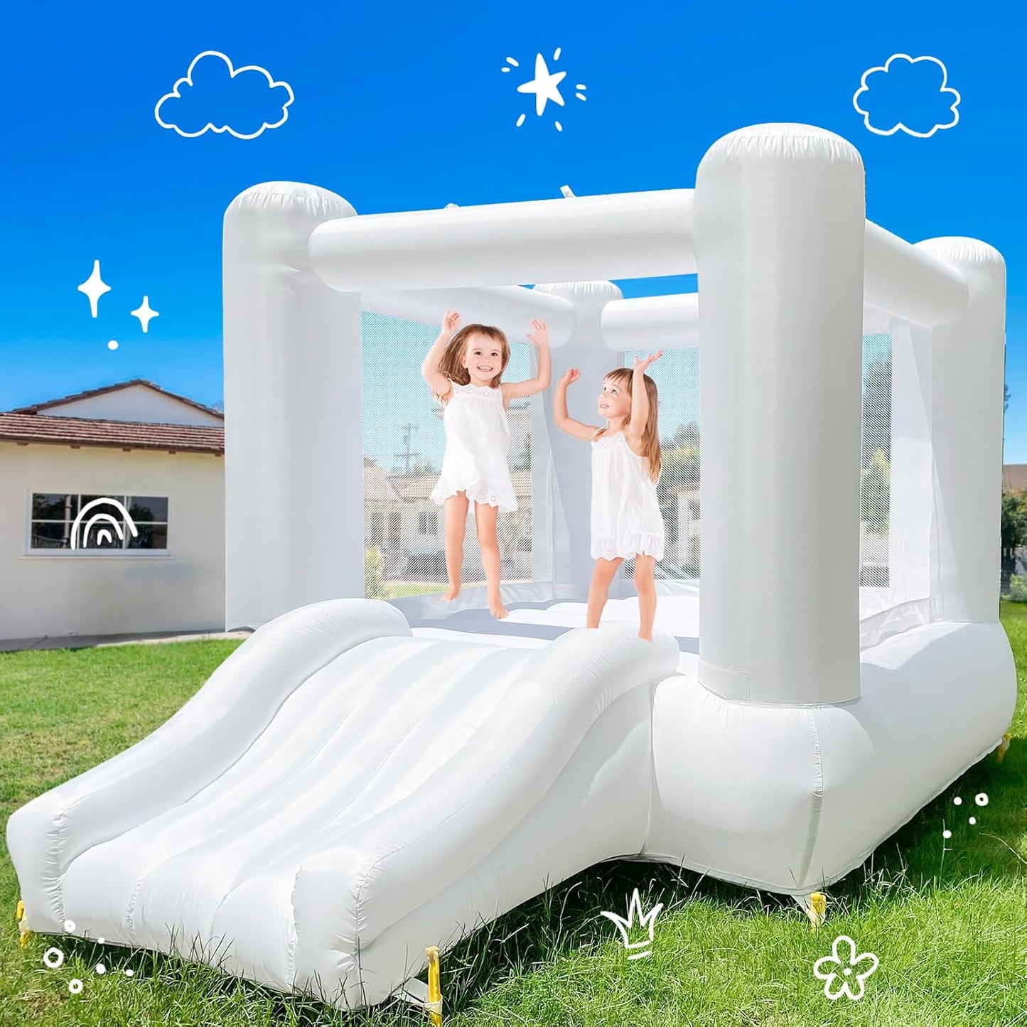 Mini White Bounce House Oxford With Slide For Kids/toddlers