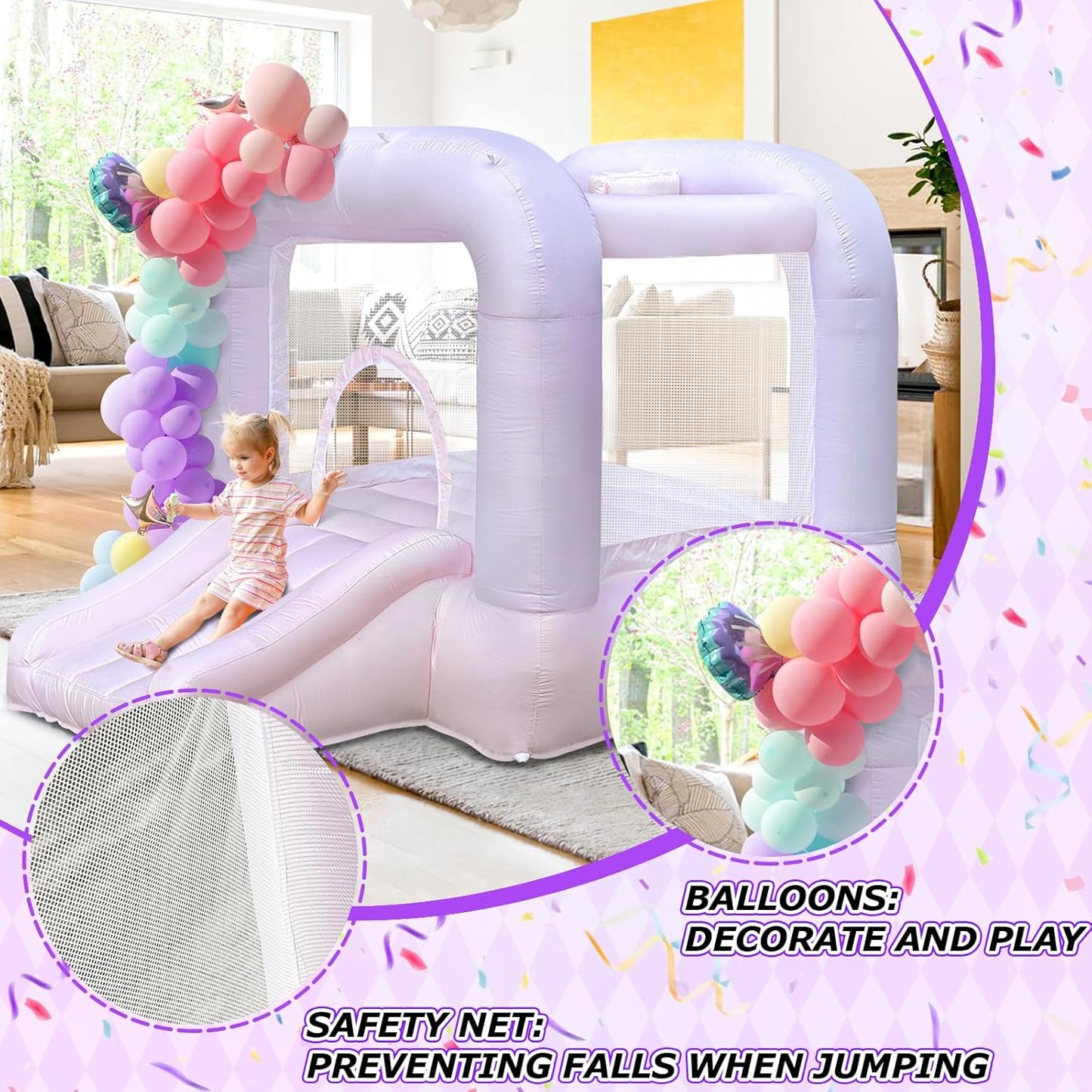 Pink Bounce House With Blower, Inflatable Bouncer Castle With Slide For Kids/toddler Indoor/outdoor Parties