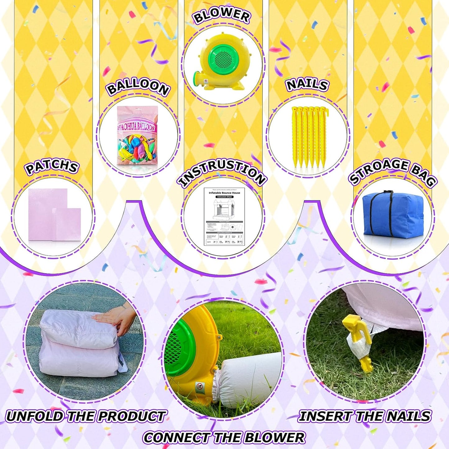 Pink Bounce House With Blower, Inflatable Bouncer Castle With Slide For Kids/toddler Indoor/outdoor Parties