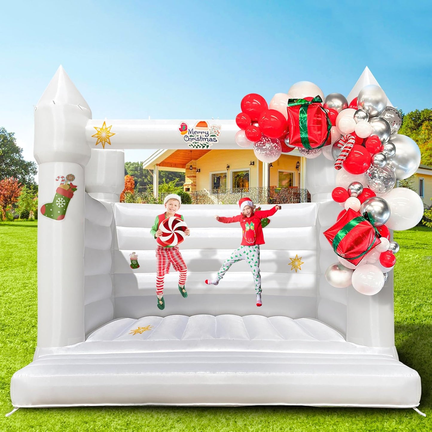 13' x 13' White Bounce House with Air Blower Oxford