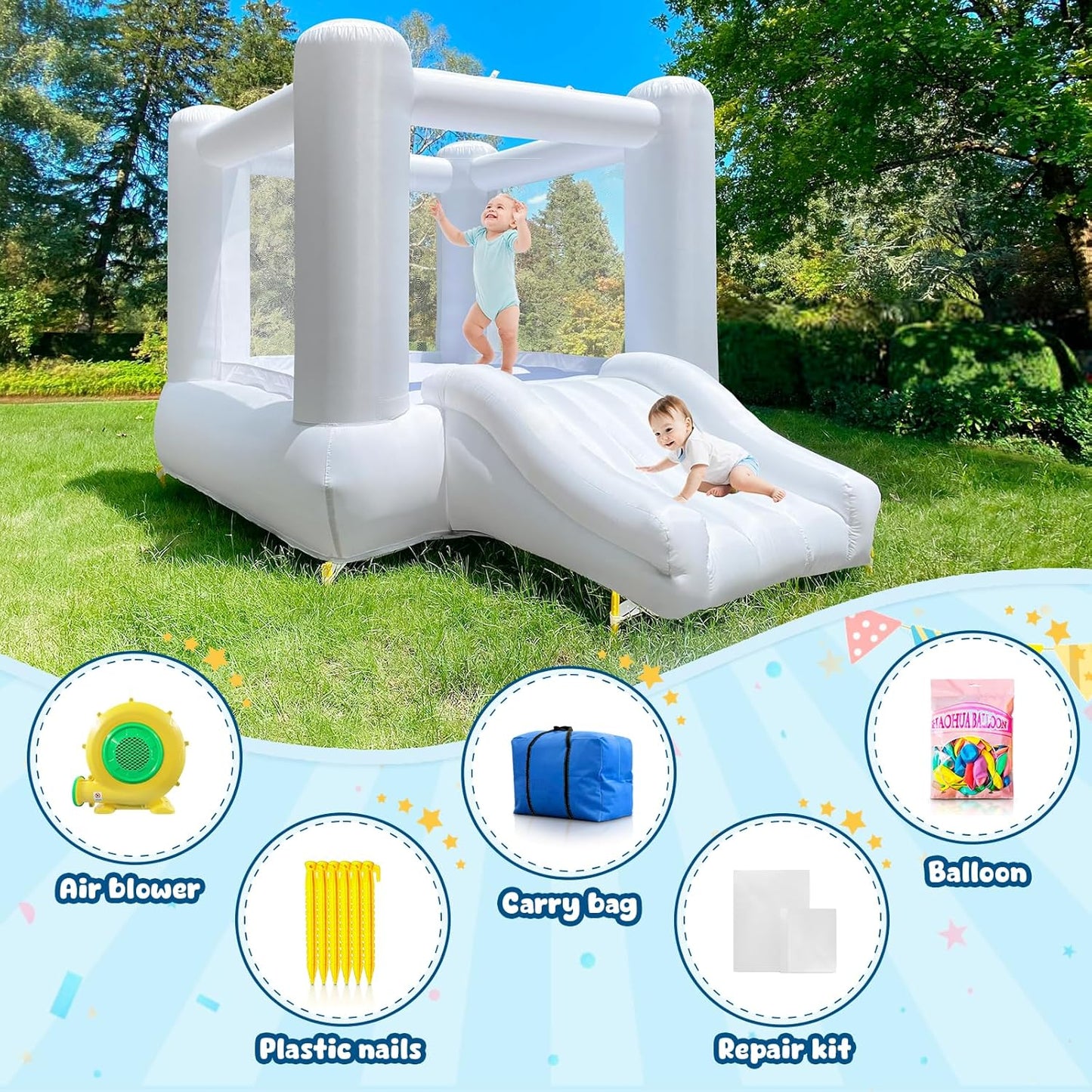 Mini White Bounce House Oxford With Slide For Kids/toddlers