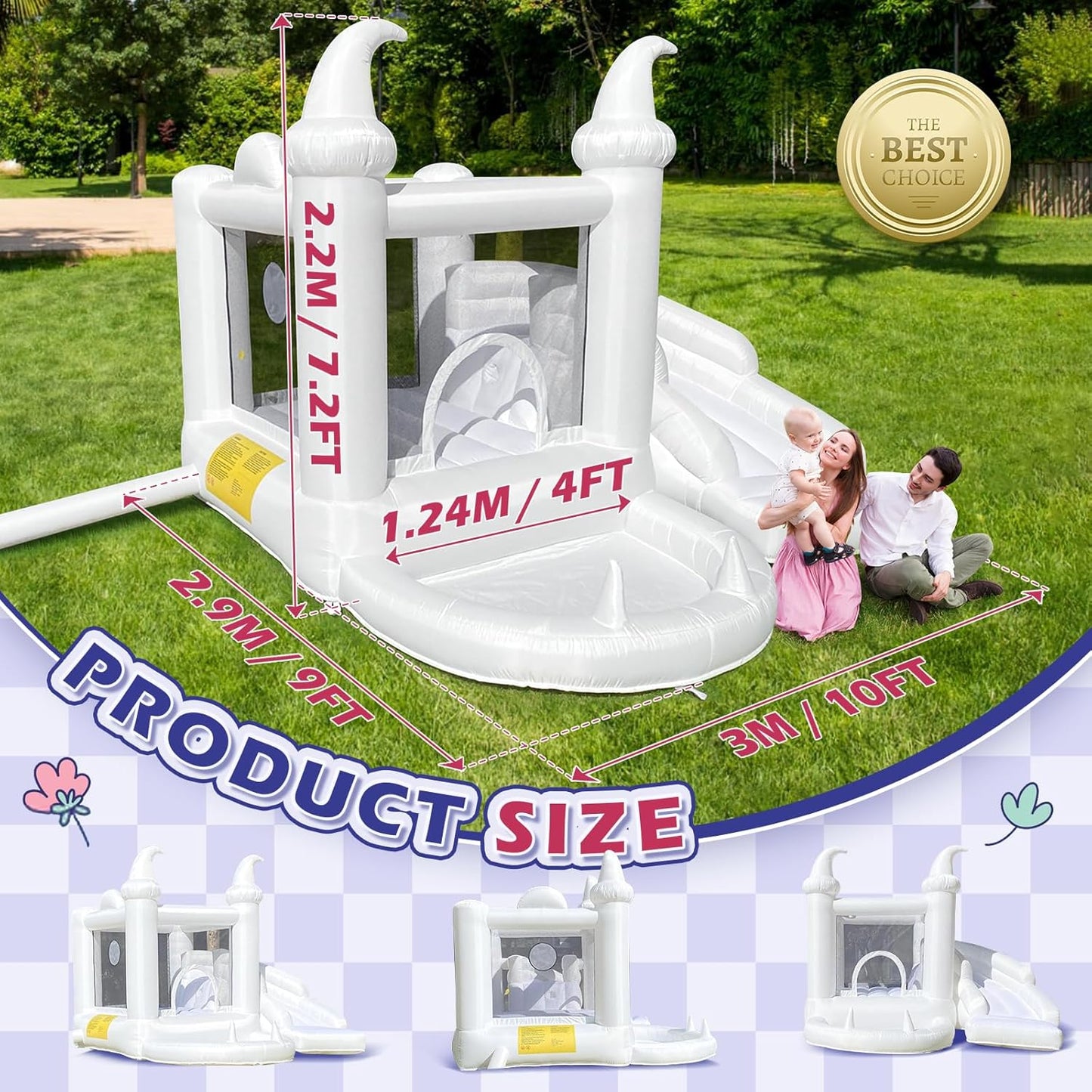 White Bounce House With Slide & Ball Pit Wizard Bouncy Castle With Air Blower (wizard Magic Hat Design)
