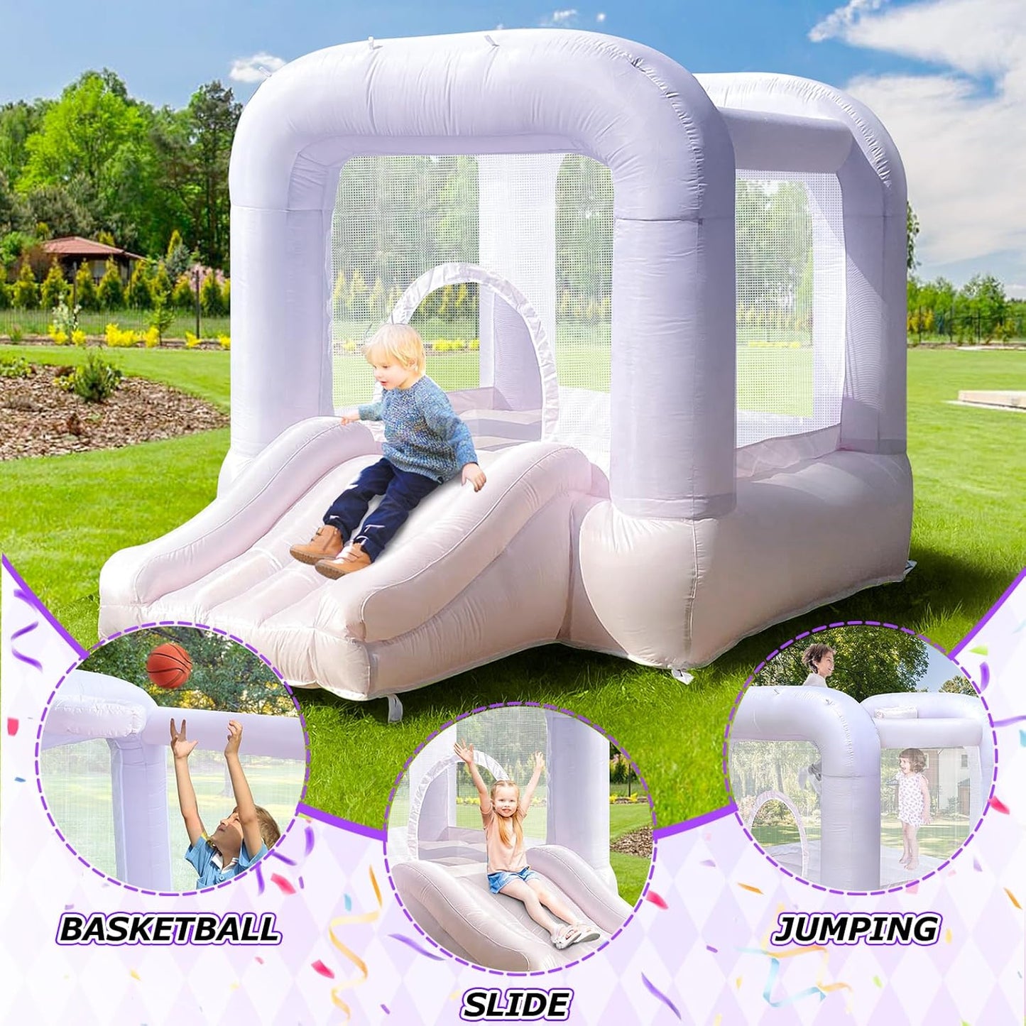 Pink Bounce House With Blower, Inflatable Bouncer Castle With Slide For Kids/toddler Indoor/outdoor Parties