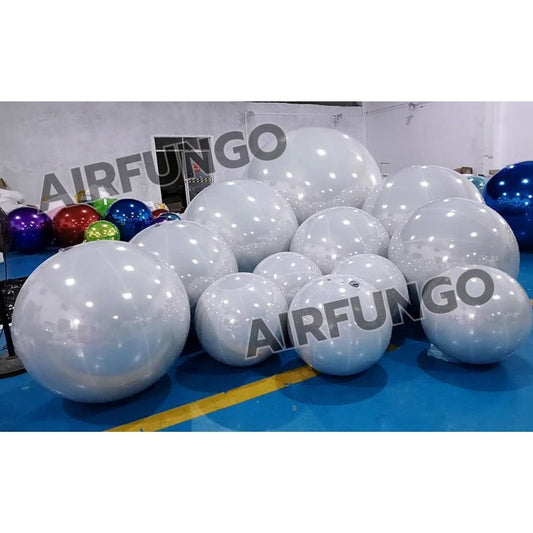 13pcs/kit With Air Pump Inflatable Mirror Balls Inflatable Mirror Spheres for Party/Show/Commercial/Advertising/Shopping Mall Decoration(PEARL WHITE Color)