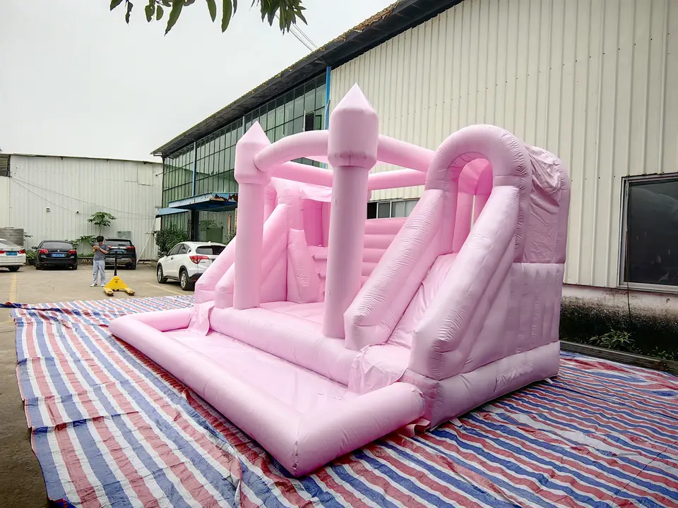 Kids inflatable white bounce house with slide and pit for party
