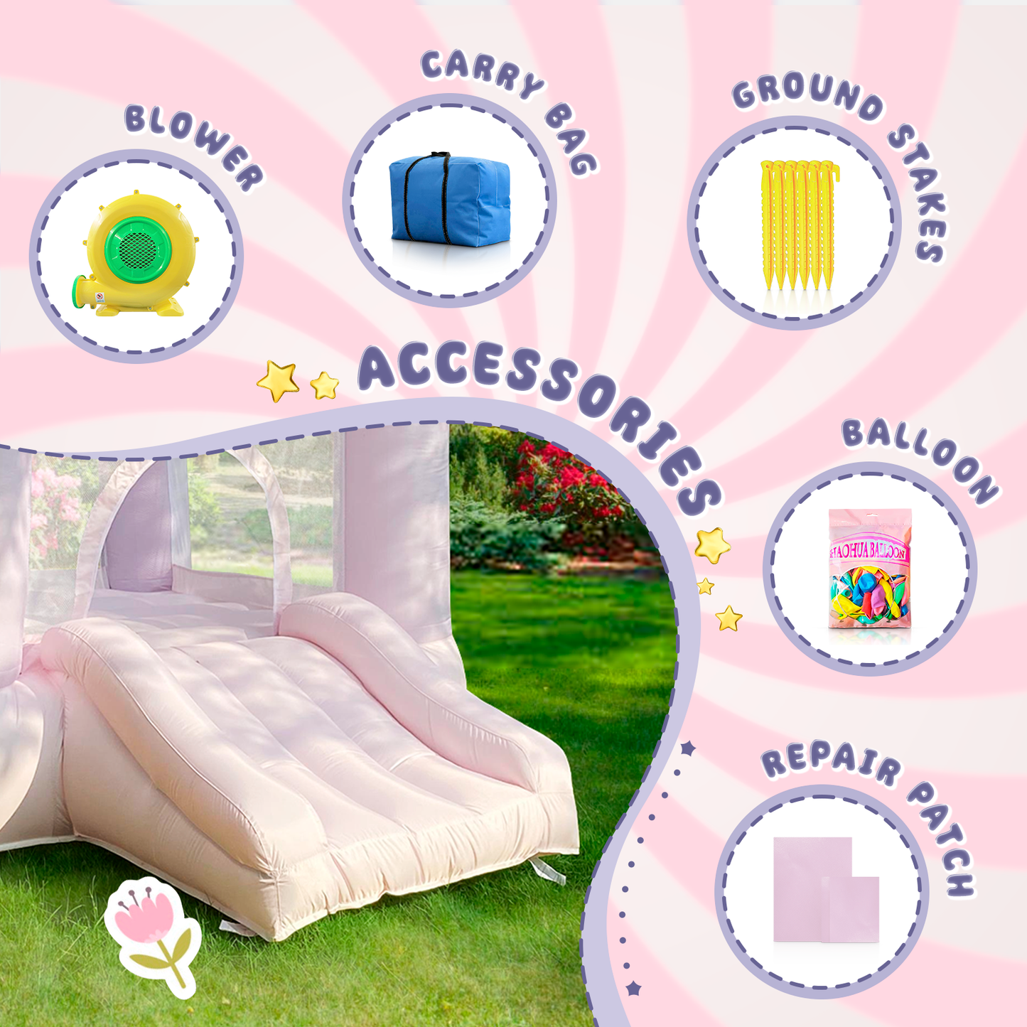 White Bounce House With Blower, Inflatable Bouncer Castle With Slide For Kids/toddler Indoor/outdoor Parties