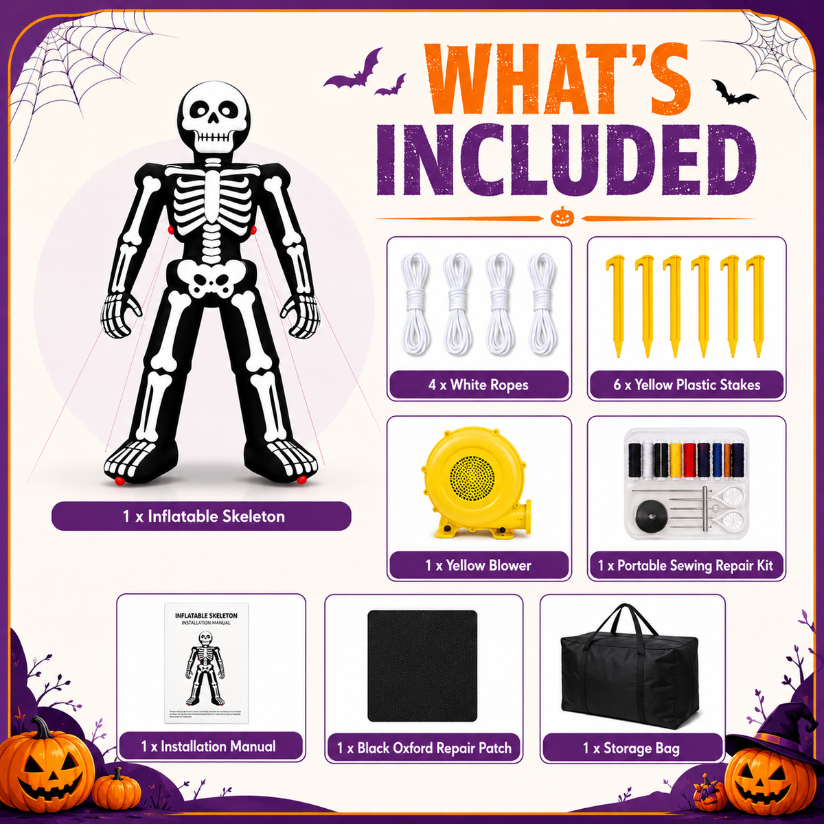 26FT Giant Halloween Inflatable Skeleton Decoration, Light Not Included Yard Outdoor Decor with 480W Blower, Waterproof Inflatable Halloween Decorations for Lawn Garden Party, Holiday Festival