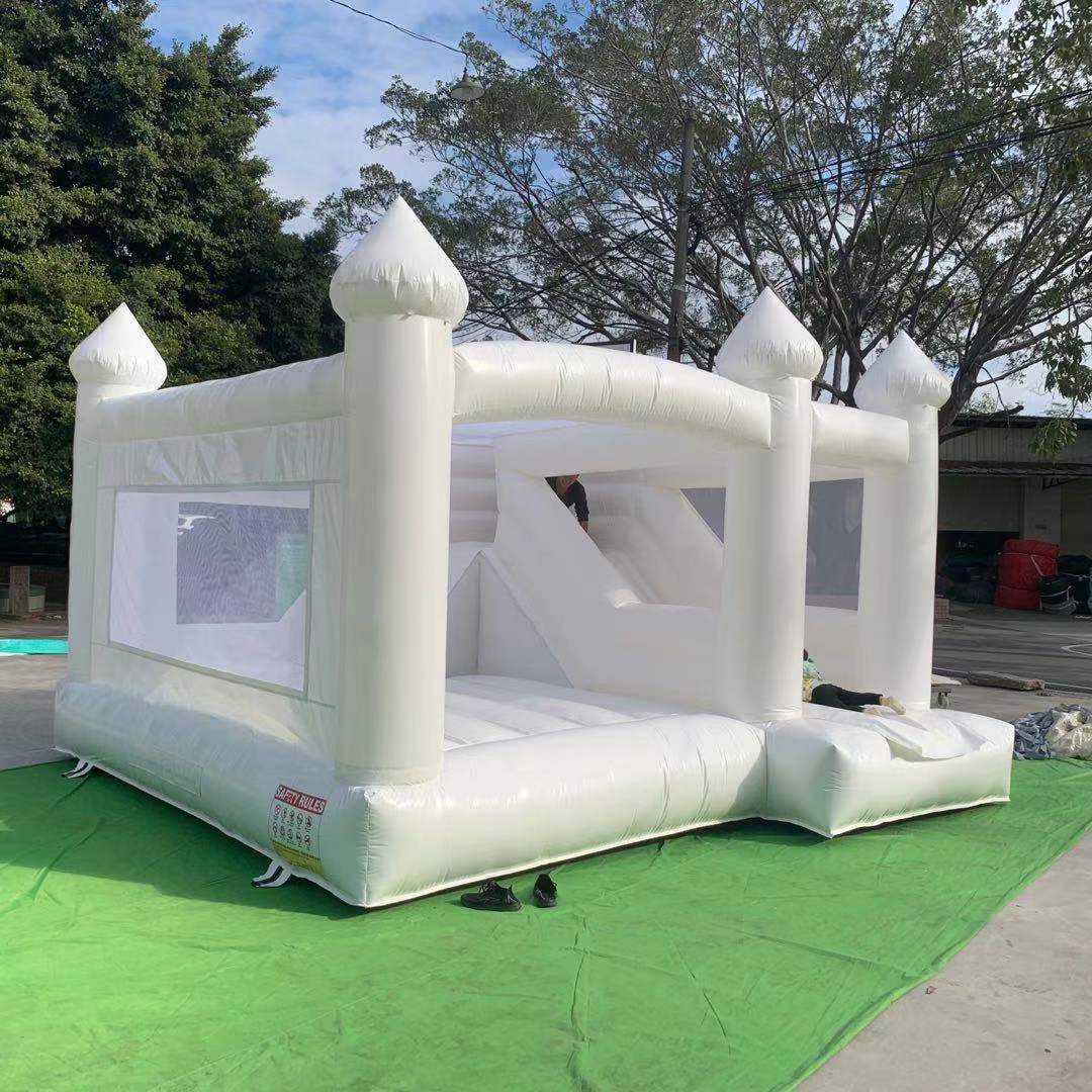 Inflatable White Bounce House With Slide