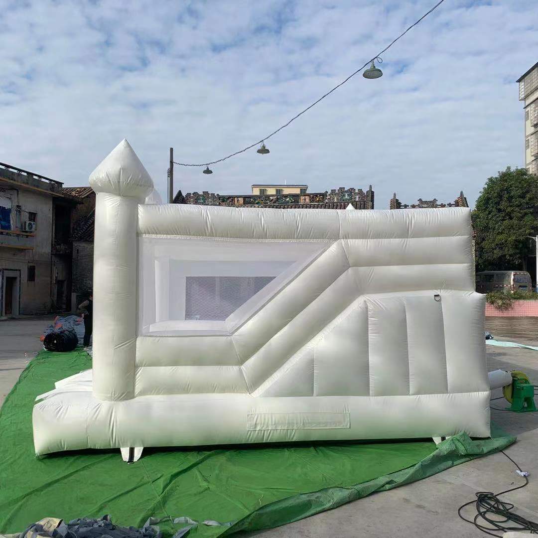 Inflatable White Bounce House With Slide