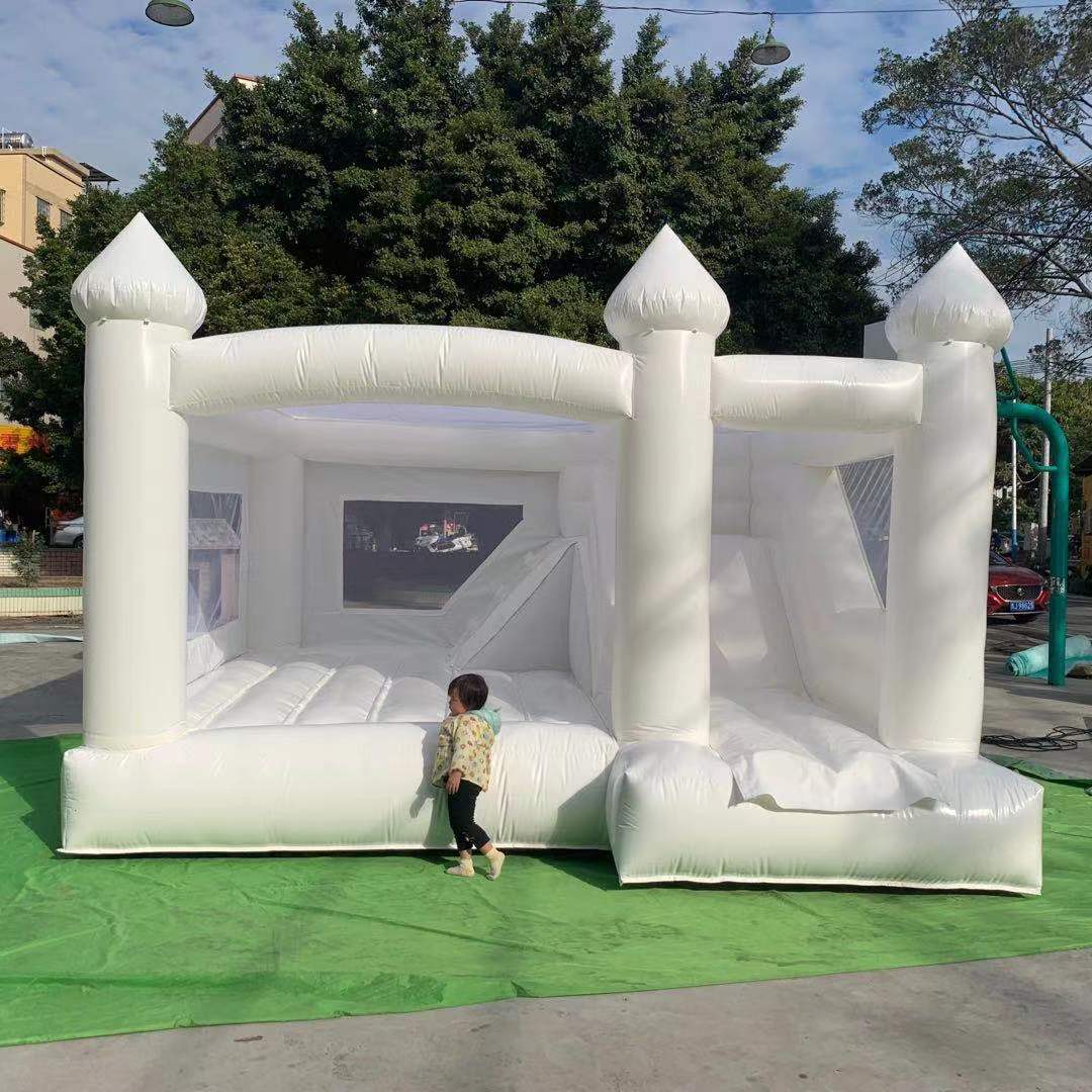 Inflatable White Bounce House With Slide