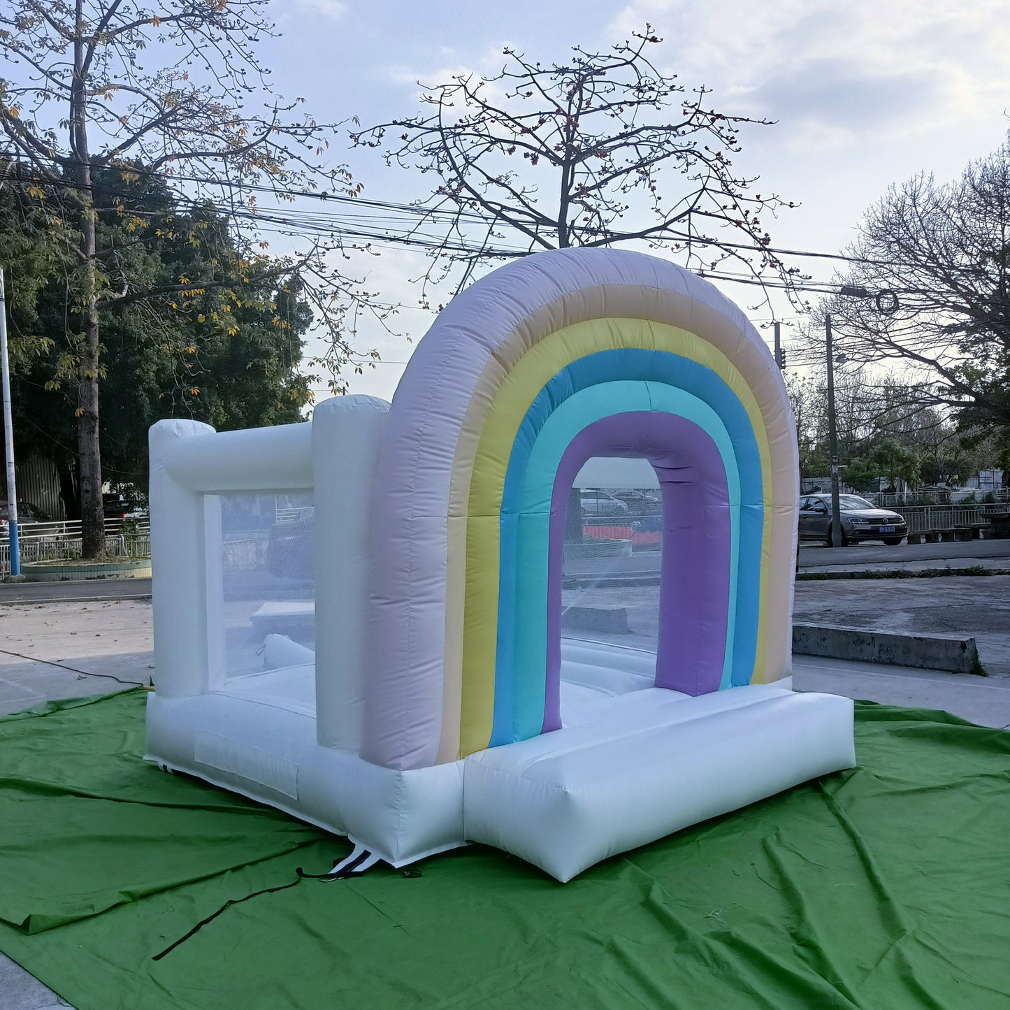 10x8ft rainbow bouncy castle inflatable white bounce house
