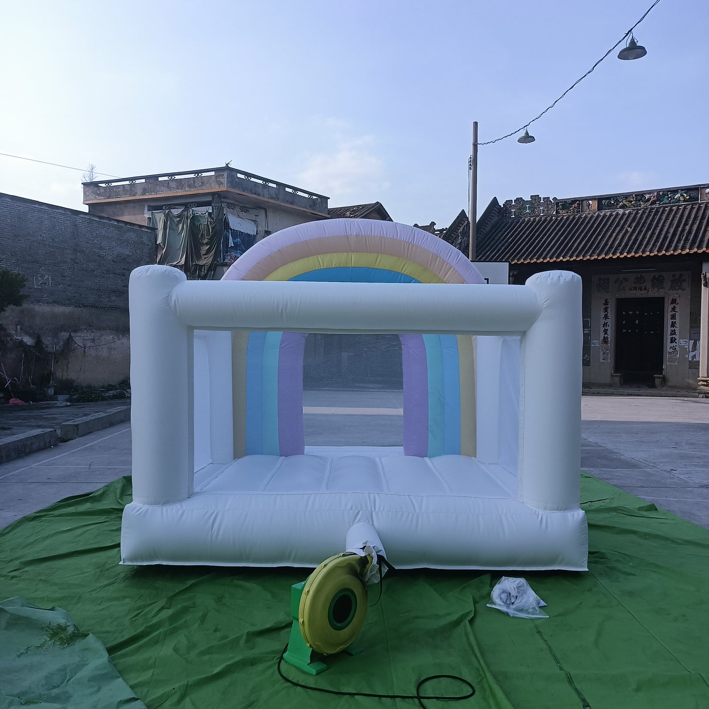 10x8ft rainbow bouncy castle inflatable white bounce house