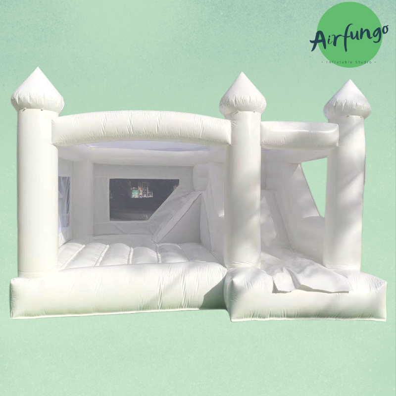 Inflatable White Bounce House With Slide
