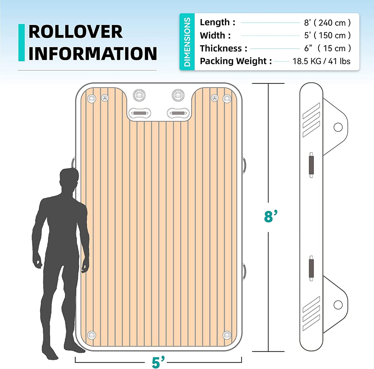 Inflatable Floating Dock, 8/15ft Swim Platform Dock