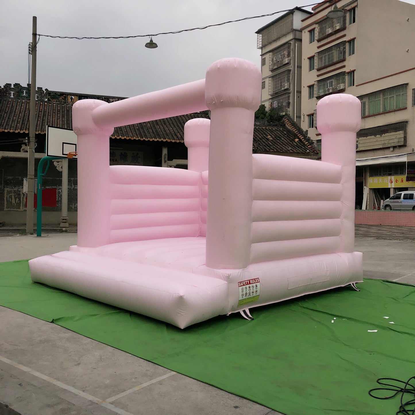 Flat Top Pink White Bounce House