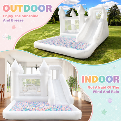 13.7 Ft  White Bounce House with Slide & Ball Pit | Castle Inflatable