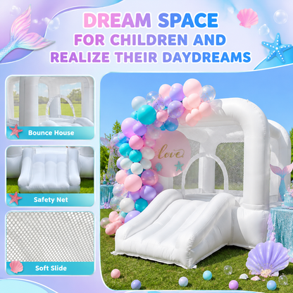 AIRFUNGO 8FT White Bounce House with Slide | Party Castle