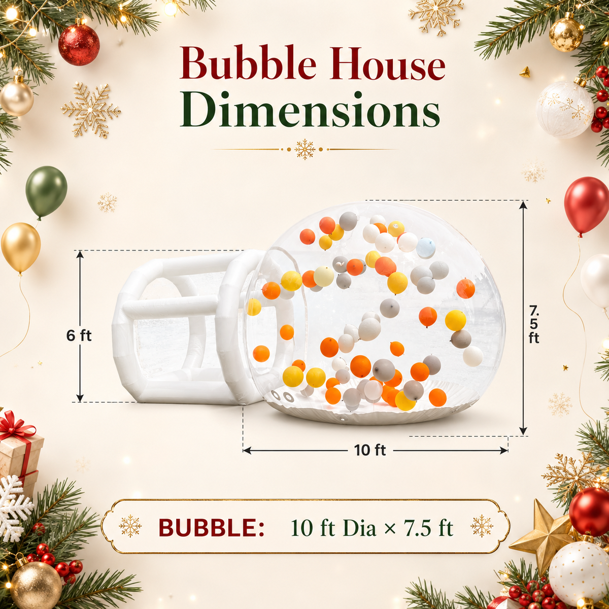10FT Inflatable Bubble House with 6FT Tunnel, Clear Transparent Bubble Dome Tent with 550W Blower & 500W Air Pump for Christmas, Birthday Parties, Weddings & Outdoor Events