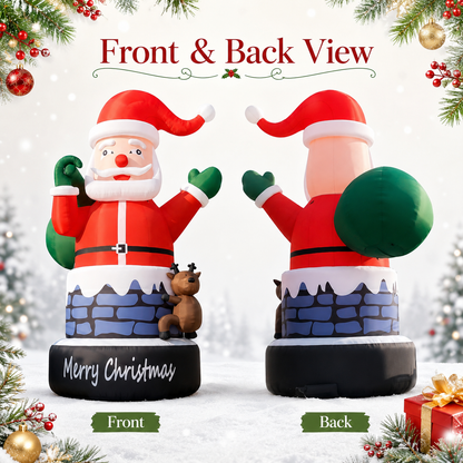 20FT Giant Inflatable Santa Claus in Chimney with Reindeer, Extra Large Outdoor Blow Up Christmas Decoration for Yard, Lawn, Garden & Holiday Party Display