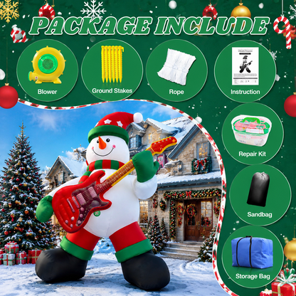 26FT Giant Inflatable Christmas Snowman with Guitar, Extra Large Outdoor Blow Up Guitar Player Snowman Decoration for Yard, Lawn, Garden & Holiday Party Display