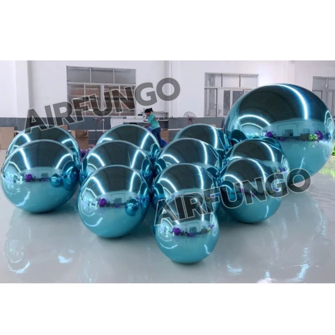 14piece/SET With Air Pump Inflatable Mirror Balls Inflatable Mirror Spheres for Party/Show/Commercial/Advertising/Shopping Mall Decoration(Blue-Green Color)