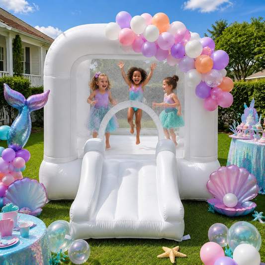 AIRFUNGO 8FT White Bounce House with Slide | Party Castle