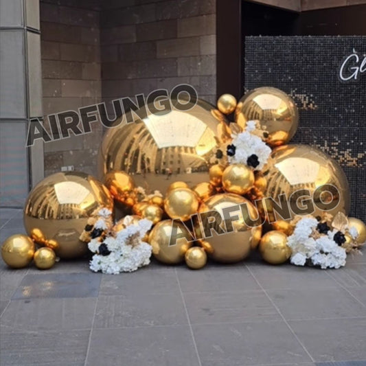 6piece/SET With Air Pump Inflatable Mirror Balls Inflatable Mirror Spheres for Party/Show/Commercial/Advertising/Shopping Mall Decoration(GOLD Color)