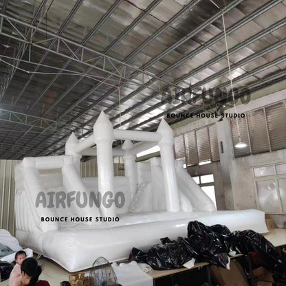 Customize Inflatable Bouncy Castle With Slide Large Size Bounce House White